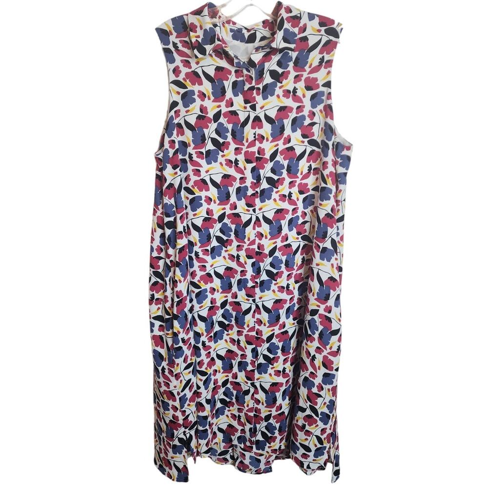 Anne Klein Abstract Floral Buttondown Collared Dress, Size 12